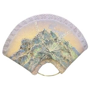 Fan Shaped Ceramic Landscape Painting- Signed/ Wyatt Hand- Maui‎ Decorative